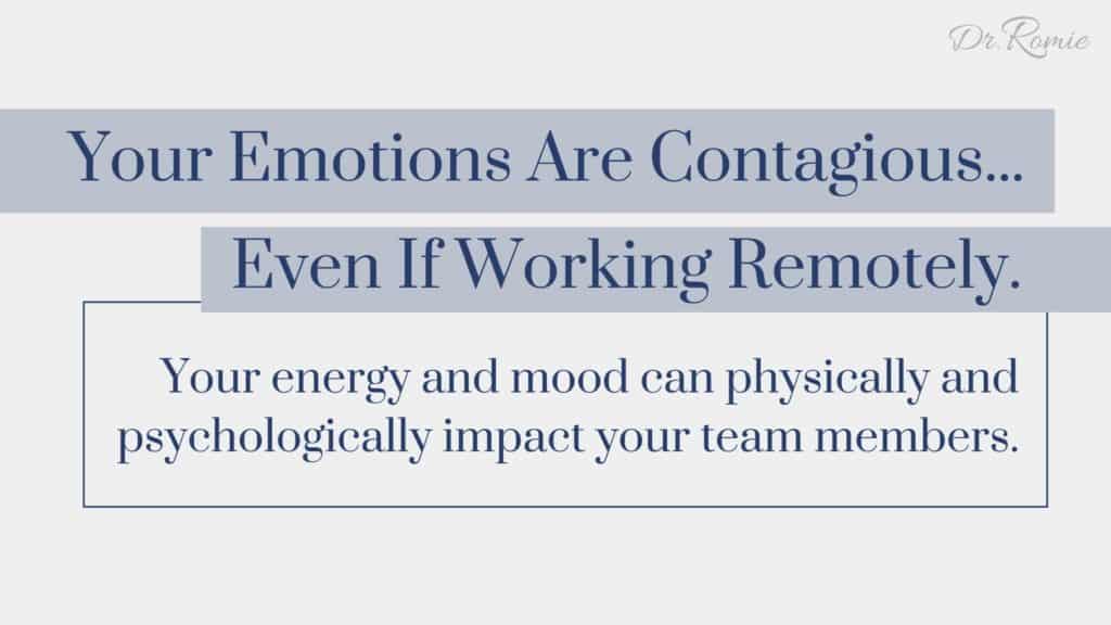 Your emotions are contagious, even when working remotely. Your energy and mood can physically and psychologically impact your team members.