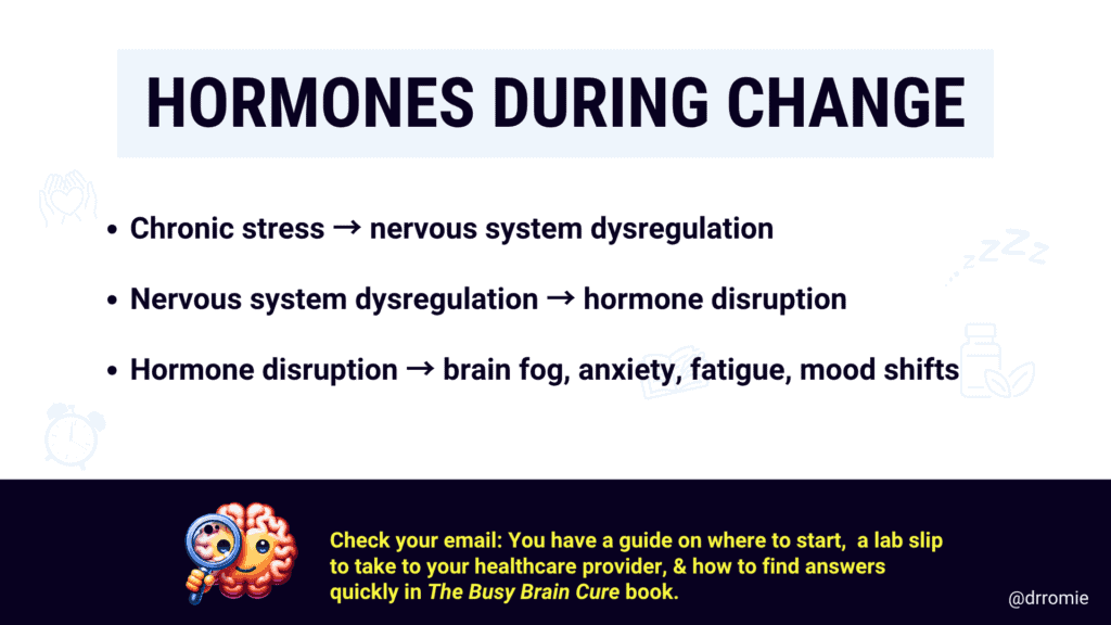 How chronic stress leads to nervous system dysregulation, hormone disruption, and brain fog, anxiety, fatigue, and mood shifts